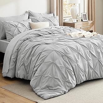 King Size Comforter Set Light Grey - Bed in a Bag Bedding Set 7 Pieces, GentleSoft™ Pintuck Bed Set Gift for Family, Pinch Pleat Light Grey Comforter with Sheets, Pillowcases & Shams