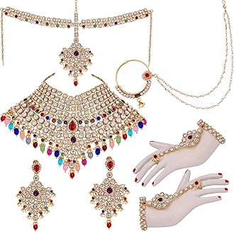 Lucky Jewellery Wedding Designer Gold Plated Dulhan Choker Bridal Set with sheeshpatti for Girls & Women (2475-L1ZS-KD124-)