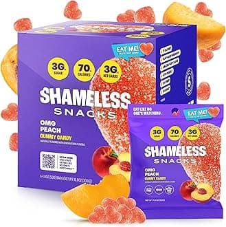 Shameless Snacks - Healthy Low Calorie Snacks, Low Carb Keto Gummies (Gluten Free) - 6 Pack OMG Peach