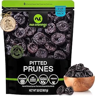 NUT CRAVINGS - Dried Prunes Pitted Unsweetened, Dry Plums No Sugar Added, Unsulphured (32oz, 2 LB) Sweet Healthy Snack, Vegan, Kosher, Resealable Bag