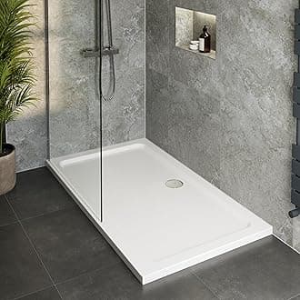 1100 x 760 x 45mm White Bathroom Shower Tray for Enclosures Cubicles & Wet Room with Waste, Rectangular
