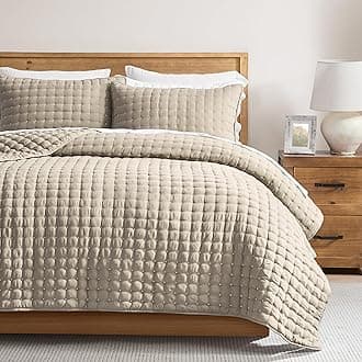 WDCOZY Beige King Size Quilt Bedding Sets with Pillow Shams, Tan Cream Lightweight Bedspread Coverlet, Quilted Blanket Thin Comforter Bed Cover, All Season Summer Spring, 3 Pieces, 104x90 inches