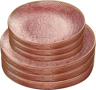 PLASTICPRO 96 Pieces Elegant Plastic Plates for Party Pink with Gold Rim Includes 7" inch and 10" inch Fancy Plastic Plates Disposable Dinnerware