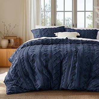 Bedsure Boho Kids Duvet Cover King Size（Duvet Insert/Comforter not Included - Tufted King Duvet Cover for All Seasons,Soft Shabby Chic Boho Bedding (Navy, 104" x 90")