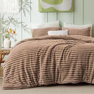 Bedsure Fluffy Comforter Set King - Super Soft Faux Fur Winter Warm Fleece Bedding Set, Plush Fuzzy Bed Set, 3 Pieces, 1 Shaggy Comforter With 2 Pillowcases, Warm Taupe