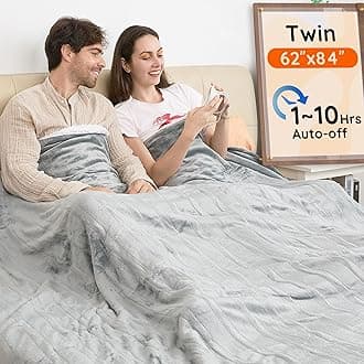 Mia&Coco Electric Blanket Twin - 62"x84" Flannel Heated Blanket,10 Heat Levels, 10-Hour Auto-Off, Fast Heating, Overheat Protection, Machine Washable, Soft Heating Blanket for Home and Office (Gray)