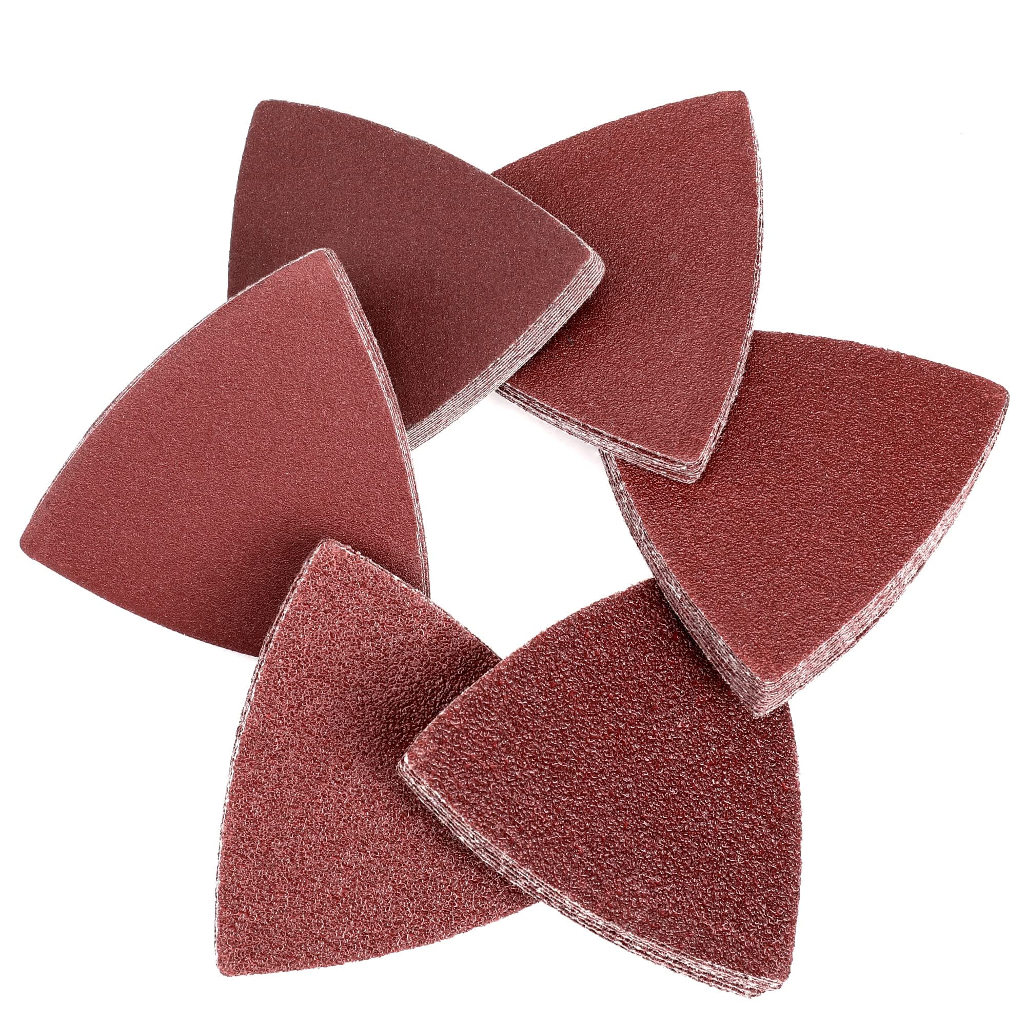 150PCS Triangle Sanding Pads, 3-1/8 Inch Hook and Loop Fit for Oscillating Multi Tool, 40/60/80/120/180/240 Grit for Sanding, Grinding