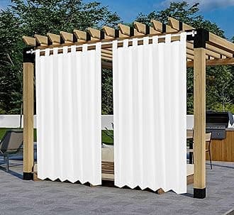 Polyester 300GSM Fabric Waterproof Rain & Sun Blockage Curtains(White 4.5 X 9.5 Feet,Pack of 2) with Top Style Loop Used for Door,Balcony,Outdoor & Indoor Area