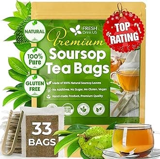 FreshDrinkUS, Premium 33 Soursop Graviola Leaf Tea Bags, 100% Natural & Pure from Soursop Leaves, Hoja Guanabana Herbal Tea. Made with Natural Material Tea Bags. No Sugar, No Caffeine, Vegan.