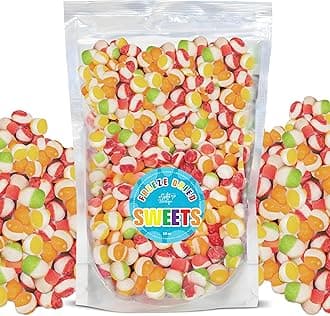 Freeze Dried Candy Gourmet Crunch Candies 12oz Bag Pouch Assorted Cherry Strawberry Lemon Lime Orange Original Rainbow Fruity Flavor Ideal Gift Snack