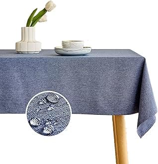 Waterproof Burlap Table Cloth for 10 Ft Rectangle Table, Easy Care Wipe Clean Decorative Fabric Linen Table Cover for Kitchen, Dinging Room(Oblong, 60 x 144 Inch (12-14 Seats), Denim Blue)