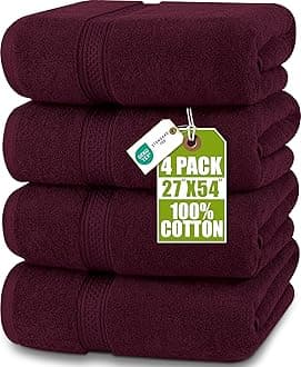 4 Pack Premium Bath Towels Set, 27 by 54 Inches, 100% Ring Spun Cotton 600GSM, Lightweight and Highly Absorbent Quick Drying Towels, Perfect for Daily Use, Burgundy
