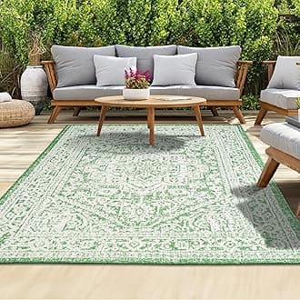 homeart Outdoor Rug - Easy-Clean, Durable, Stain-Resistant, Weather & UV Resistant Indoor & Outdoor Rugs for Porch, Deck, Balcony, Garden, Picnic and Patio | Medallion Green, Cream - 200x290cm
