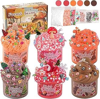LAWOHO 6 Packs Forest Slime Kit - Clear, Butter, Cloud Slime Making Set for Kids with Animal Add-ins, 360ml Birthday, Halloween, Christmas, Easter Gifts, Party Favors