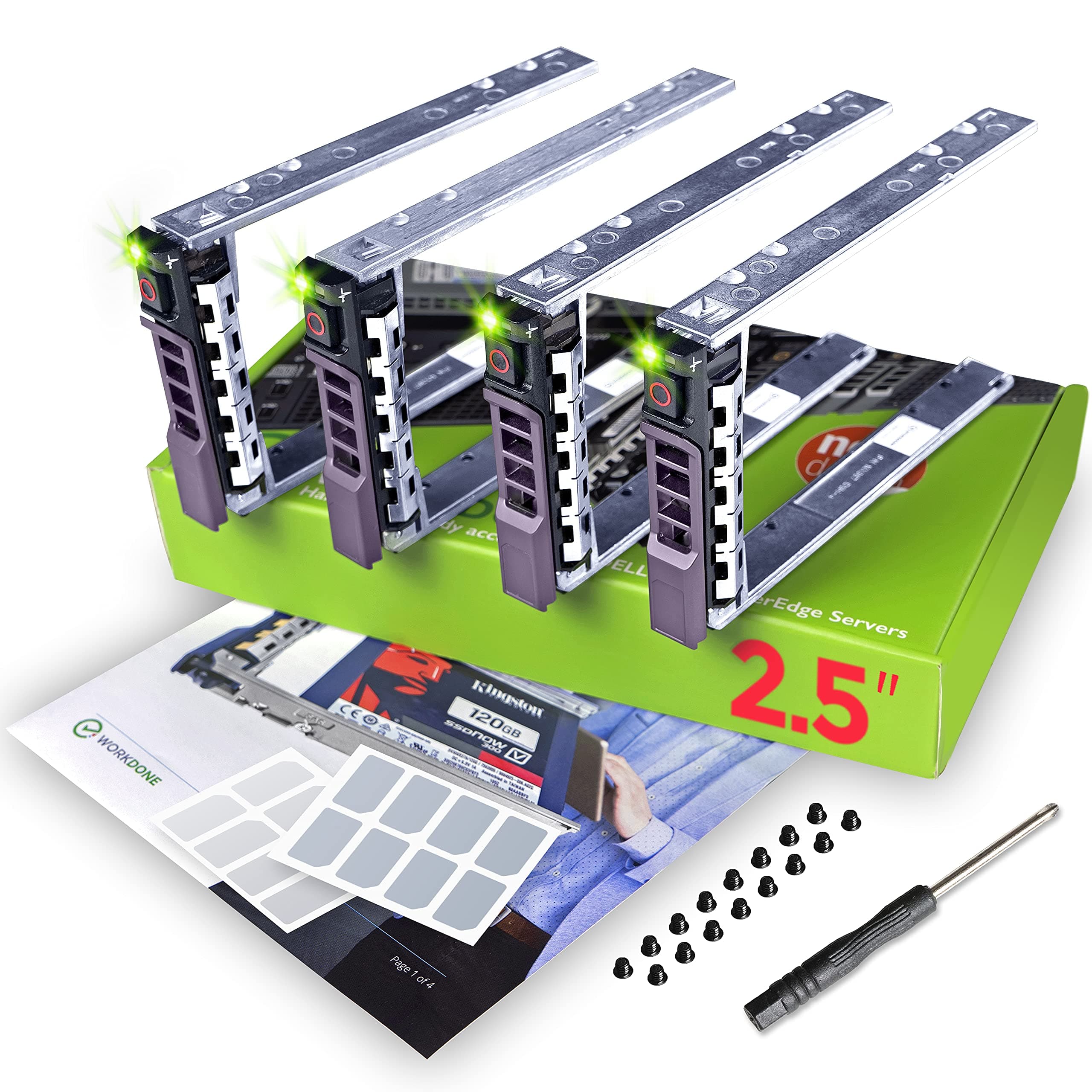 4-Pack - 2.5" Hard Drive Caddy - Compatible for Dell PowerEdge Server - T440 T640 R330 R430 T430 R630 T630 R730 R830 R930 R320 R420 and More - Hot-Swap Tray - Setup with Detailed Manual