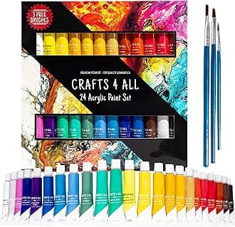 Crafts 4 All Acrylic Paint Set for Adults and Artists - 24 Pack of 12mL Paints with 3 Art Brushes, Non-Toxic Craft Paint for Easter Eggs, Ceramic Rock- Art Supplies
