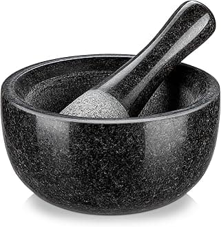 Velaze Large Mortar and Pestle Set, 100% Granite, Natural Unpolished, Herb Crusher, Spice Grinder, Stone Grinder Bowl for Making Guacamole and Pesto, 6.3 Inch Pestle and 16 oz Mortar(2 Cup)