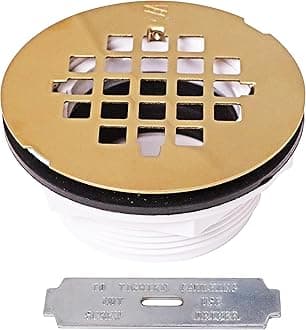 Westbrass D206P-50-01 2" No-Caulk PVC Compression Shower Drain with 4-1/4" Round Grid Cover, Polished Brass (50-Pack)