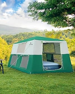 14.1'x6.5'x9' Inflatable Tents for Camping, Portable 6/8/10 Person Blow Up Air Tent, Waterproof Windproof Easy Setup Large Family Tent with 2 Doors, 6 Windows, Mosquito Screen