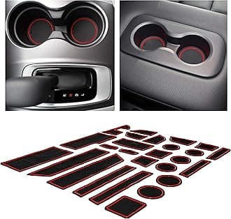 fits Honda Ridgeline Accessories 2017-2023 Premium Custom Interior Non-Slip Anti Dust Cup Holder Inserts, Center Console Liner Mats, Door Pocket Liners 24pc Set (Red Trim)