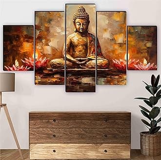 SAF Buddha Paintings for Wall Decoration - Set Of Five, 3d modern art Painting for Living Room Large Size with Frames for Home Decoration, Hotel, Office 127 cm x 75 cm SANFBL35458
