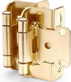 DecoBasics 1/2” Overlay (Brass Plated) Gold Cabinet Hinges (10 Pair - 20 Pack) - Semi Wrap Partial Wrap Overlay Kitchen Cabinet Hinges -Quick & Easy Installation