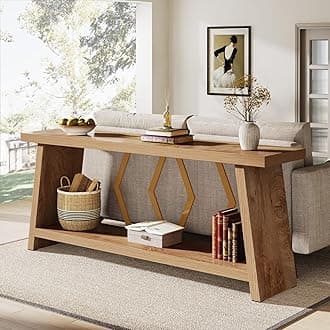Tribesigns 70.86-Inch Long Sofa Table for Living Room, 2-Tier Narrow Console Table with Storage, Wood Foyer Entryway Couch Table for Hallway, Entrance (Light Oak Brown)