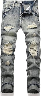 Men's Ripped Slim Fit Straight Leg Jean Denim Pant