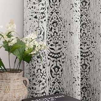 Mrs.Naturall Black Curtains 63 Inch Length for Bedroom 2 Panel Set,Light Blocking Grommet Damask Medallion Print 50% Black Out Curtains 63 Inch Long