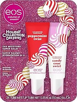 eosHoliday 24H Moisture Super Balm- Peppermint Twist, Candy Cane Swirl, Limited-Edition Lip Treatment, Stocking Stuffers, Holiday Lip Mask, 0.14 oz, 2-pack