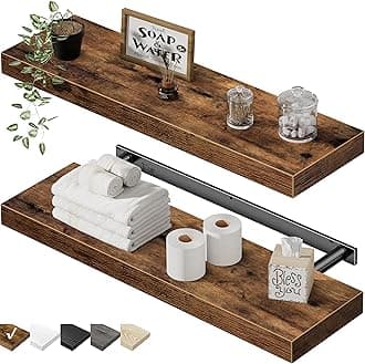 QEEIG Floating Shelves for Wall 23.6" Long - Wall Mounted Shelf Bathroom Kitchen Living Room Bedroom Farmhouse Home Decor Display Bookshelf Large 23.6 x 9.3 inch Set of 2, Rustic Brown (008-60BN)