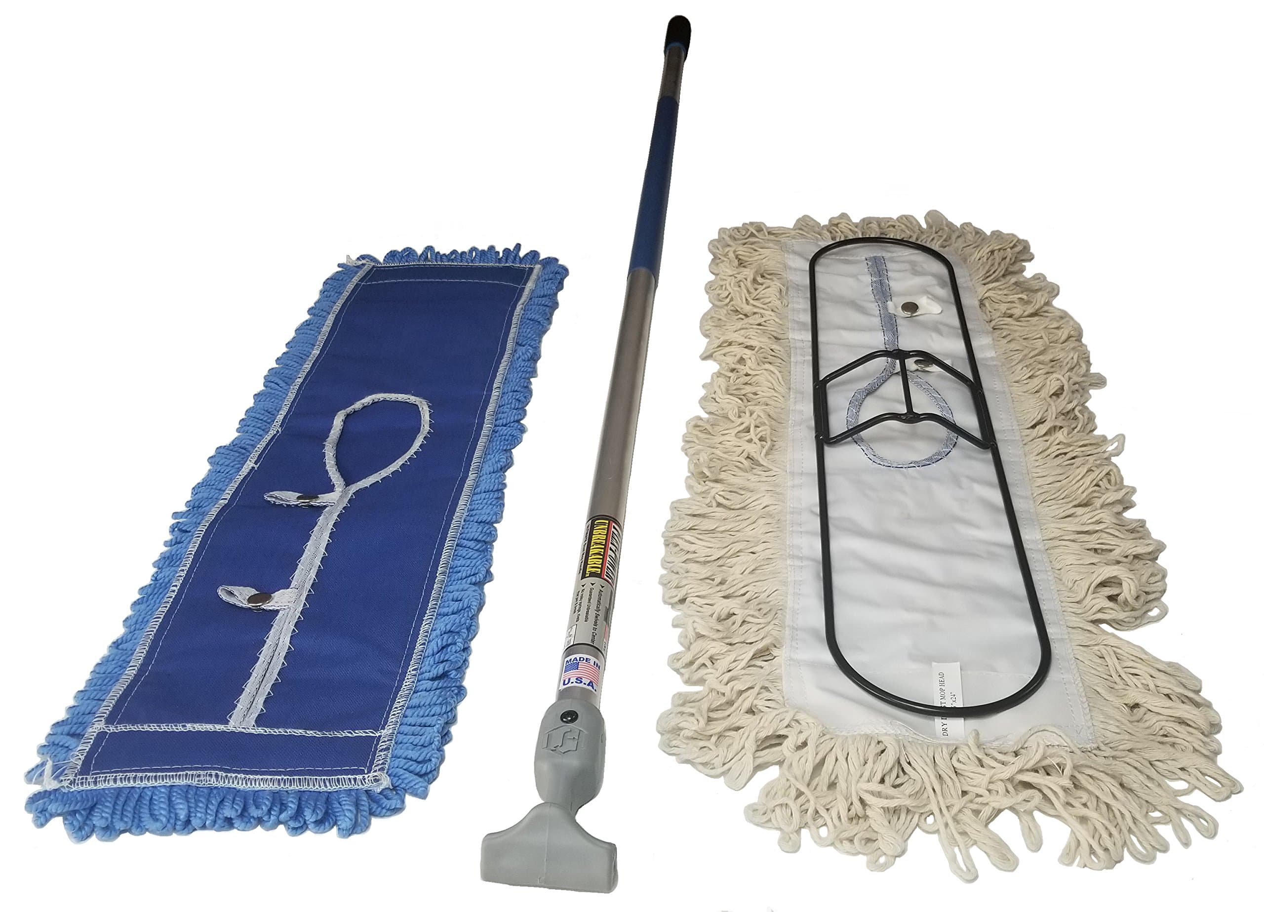 FlexSweep 24 Inch Dust Mop Frame with Closed Loop Cotton Dust Mop and Cushioned Bottom Microfiber Dust Mop and with Unbreakable Aero-Aluminum Handle .