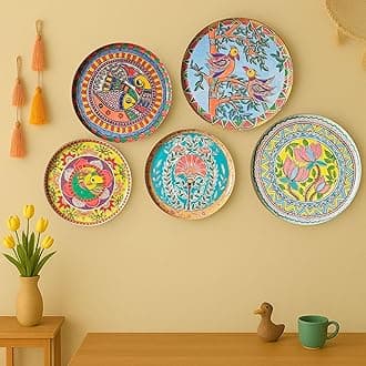 RITUALISTIC Madhubani Metal Wall Plates for Home Decoration | Set of 5 Decorative Wall Plates (Assorted Sizes) | Wall Décor for Living Room | Handmade Indian Art | Valentine's day gift Items