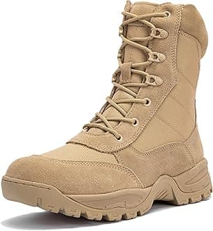 - Men's 8 Inches Military Tactical Work Boot With Side Zipper - Lightweight Army Combat Desert Boot for Outdoor Use