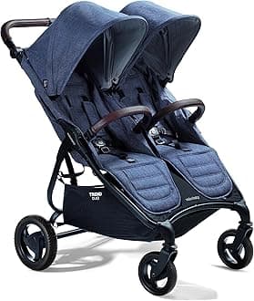 valco babyTrend Duo Light Weight Side by Side Double Stroller 2025 (Denim Blue) - Easy and Compact fold, Multi-Position Recline, Large Canopy, Independent Twin Vents and More - Luxurious Twin Pram