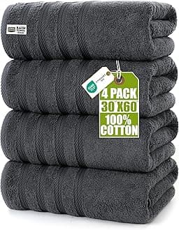 Utopia Towels 4 Pack Premium Extra Large Bath Towels Set, (30 x 60 Inches) 100% Ring Spun Cotton 500GSM, Lightweight and Highly Absorbent Quick Drying Towels, Perfect for Daily Use (Grey)