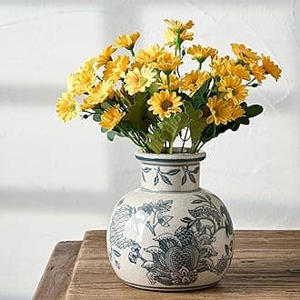 SIDUCAL Blue and White Vintage Vase | 6 Inch Ceramic Chinoiserie Floral Vase ...
