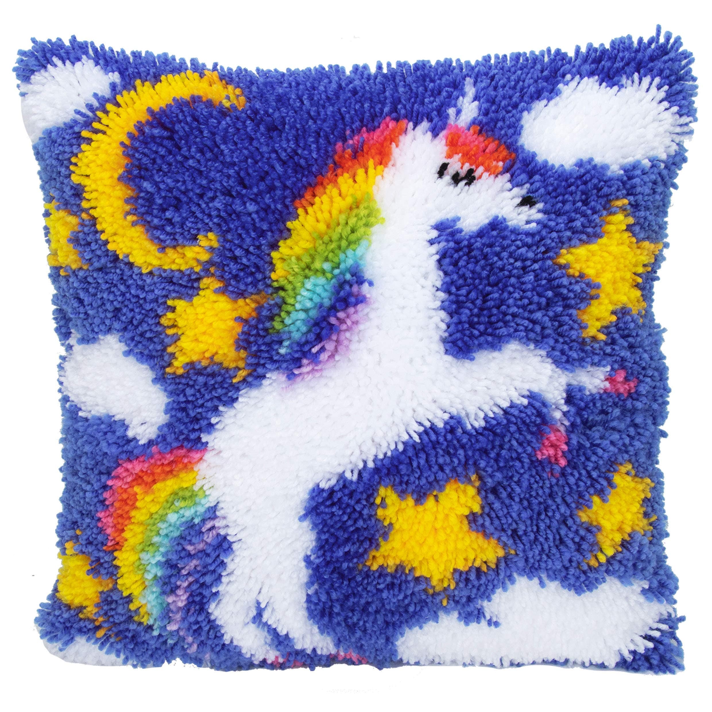 Beyond Your Thoughts Latch Hook Kits for DIY Throw Pillow Cover Sofa Cushion Cover Unicorn with Pattern Printed 16X16 inch, Crochet Needlework Crafts for Kids and Adults 999