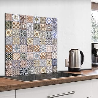 murando Glass Splashback for Kitchen Backsplash Cooker Protector Tempered Glass Decorative Wall Art Panel Heat Resistant Graphic 60x60 cm / 24"x24" Tiles Mosaic f-B-0299-aq-a