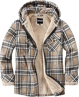 Elesuit Men's Full Zip Fleece Flannel Jackets Shirt Plaid Cotton Hoodies Soft Warm Coat for Men with Hood