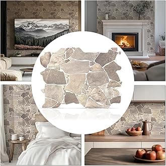 CONCORD WALLCOVERINGS ™ Retro-Art 3D Faux Stone Wall Panels, Pack of 15, Grey Beige Brown Wild Boulder, Lightweight PVC Sheets 17.5" x 23.75" (44.5cm x 60.3cm), Rock Tiles - Covers 43.3Sq Ft (4m2)