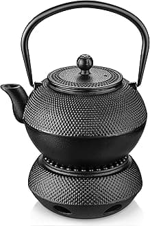 Velaze Cast Iron Teapot Set,1100 ml/37oz Japanese Teapot Heat Preservation with Warmer and Stainless Steel Infuser,Durable Cast Iron with Fully Enameled Interior,Beautiful Hammered Design