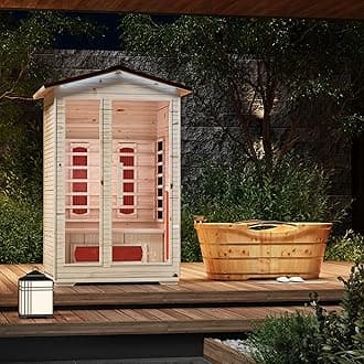 BNEHS Outdoor Sauna 2 Person,Full Spectrum Infrared Sauna,Home Sauna with 10 Minutes Warm Up Heating Tubes & Panels,Personal Wooden Sauna Room with Bluetooth Speaker,2050Watt