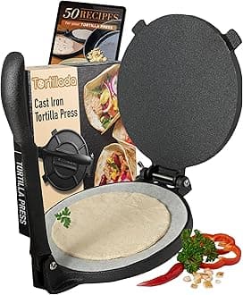 Tortilla Press, Quesadilla/Roti Maker (25 cm) Cast Iron with Recipes E-Book 50 Tortilla Recipes
