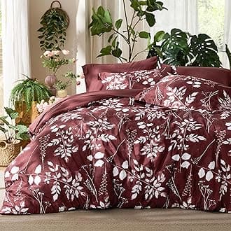Bedsure Burgundy King Comforter Set - 7 Pieces Floral Bedding Sets King Bed in a Bag with Reversible Botanical Flowers Comforter, Sheets, Pillowcases & Shams