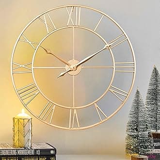 CLXEAST Champagne Gold 30 Inch Wall Clock,Large Modern Metal Roman Numeral Wall Clocks Living Room Decor,House Warming Gifts New Home