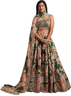 Women's Organza Floral White Semi-Stitched Lehenga Choli (7611-Wedding-Floral-Lehenga-Latest, White)