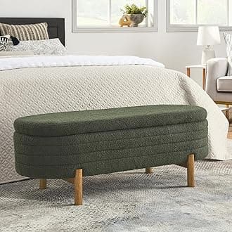 Furniliving 46” Storage Benches, End of Bed Bench with Button-Tufted Large Upholstered Storage Ottoman Teddy Window Bench with Storage Shoe Cabinet Bench, for Bedroom, Entryway, Closet, Green