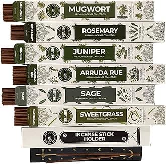 Trumiri Incense Sticks for Smudge Kit - Total 120 Insence-Sticks (20 Insense x 6 Incents) - Inciensos Aromaticos para Malas Energias Inscents-Sticks with Sage Sweetgrass for Smudging + Incense Holder