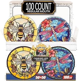 Supa Ant Canning Lids Regular Mouth (100pcs) Decorative Tin Canning Lids Regular Mouth (Glass Window) Buckle Proof and Rust Proof - Perfect Fit Can Lid for Mason Jars Canning Supplies - Mason Jar Lids